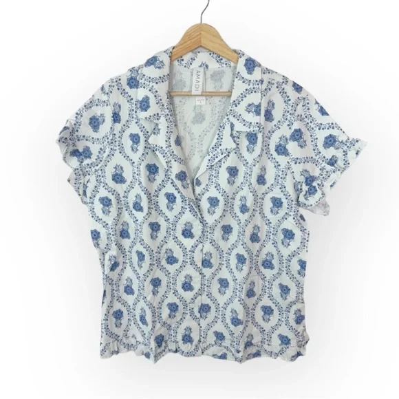 BHLDN Daylen Amadi Blue and White Printed Pajamas Large NWT - Picture 6 of 9